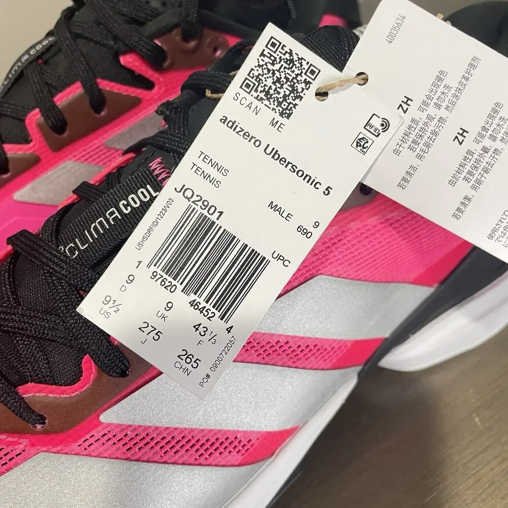 Adidas Mens Size 9.5 Tennis Shoes NEW Adizero Ubersonic 5 JQ2901 Pink Black